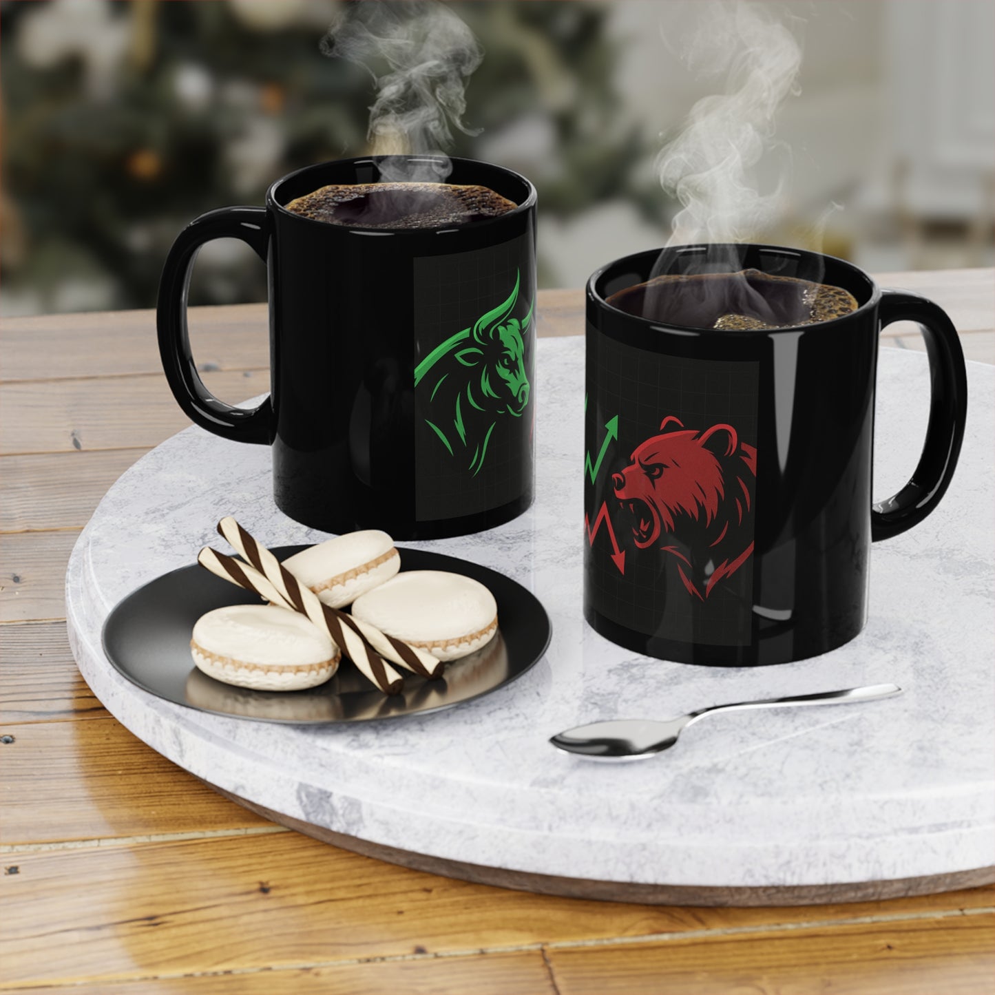 Stock Market Bull vs Bear Coffee Mug — 11oz Black Trading Mug
